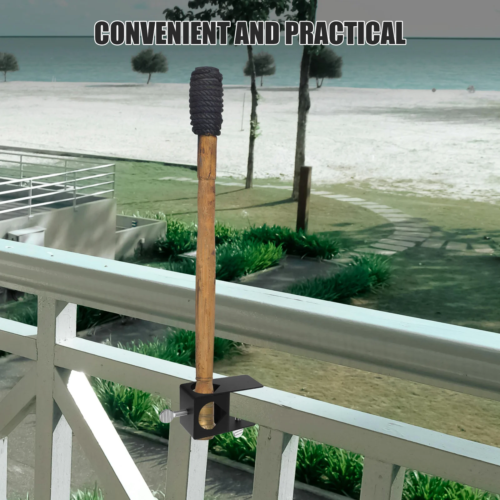 

Universal Torch Clamp Holder Metal Deck Outdoor Lighting Bracket Black Cast Iron Tiki Stand Solar Light Fixture
