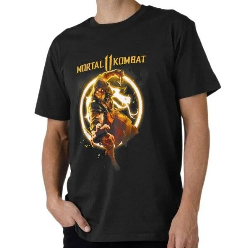 

Vintage 90's Mortal Kombat 11 Scorpion Flames Gift tshirt for gamer 100% cotton Short Sleeve Graphic T-Shirt All size tops S-6XL