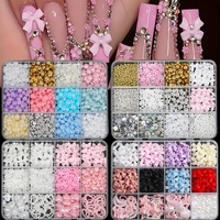 500PCS 3D Nail Art Decoration Kit with Resin Bows, Flat Back Pearls, and Assorted Shapes – Unscented DIY Craft Embellishments