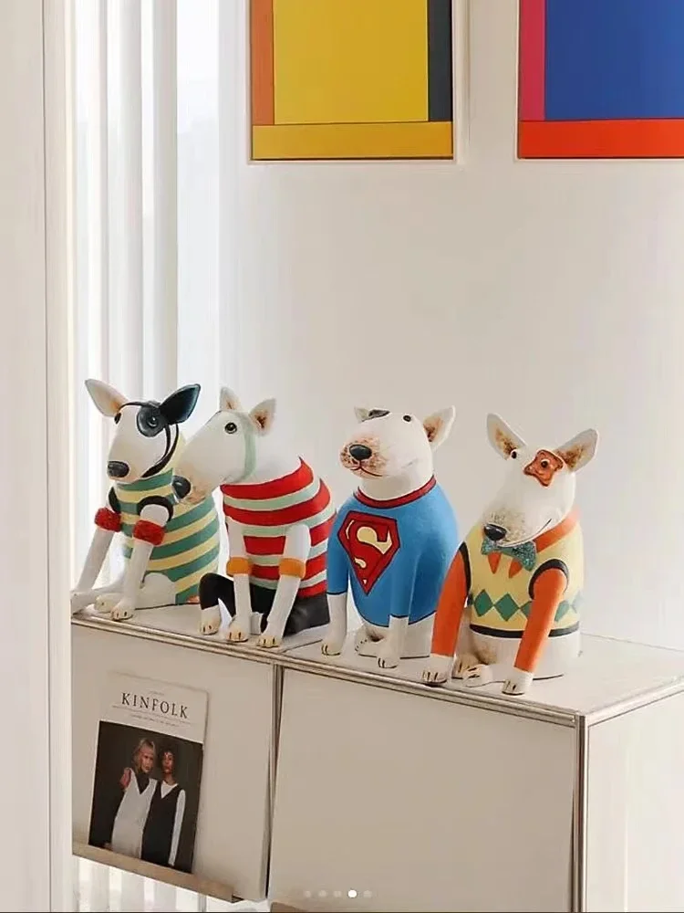 Bull Terrier Cartoon Animal Dog Sculptures & Figurines, Modern Home Model, Room Decoration Art, Funny Gifts