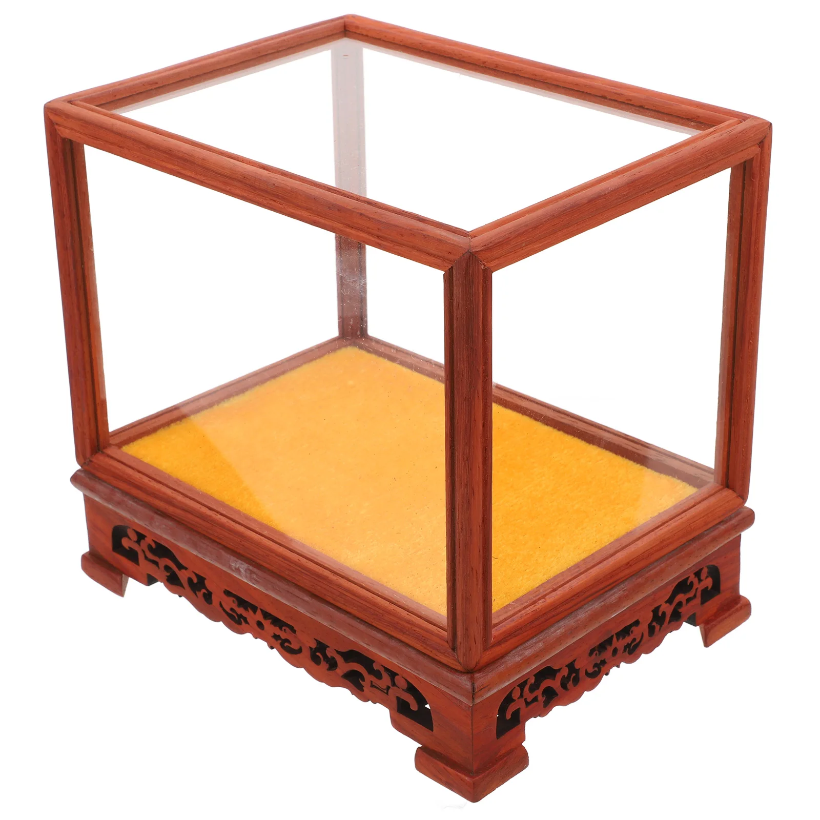 

Buddha Statue Display Case 17x12x12cm Glass Dust-proof Collectibles Box Home Office Red Wood Figurine Holder Storage