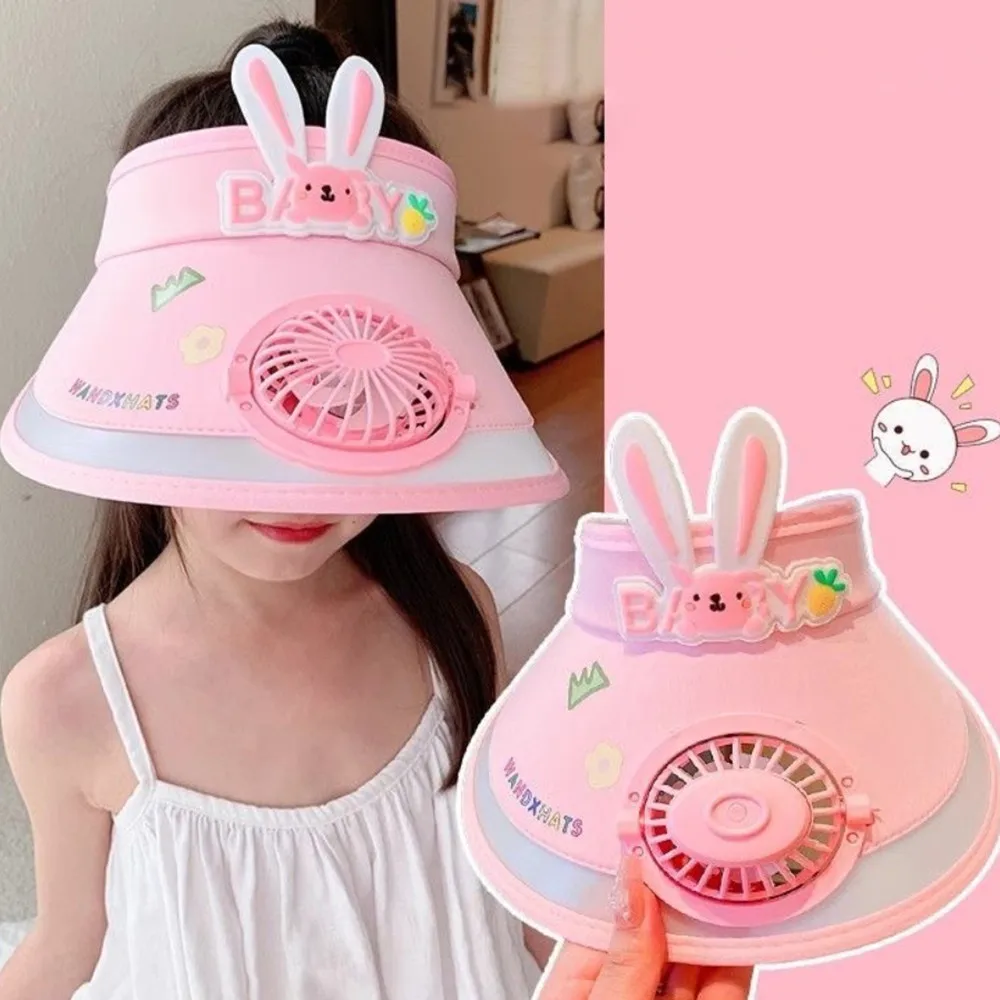 

Children's Cute Rabbit Ear Fan Empty Top Hat Charging Outdoor Sunshade UV Protection Cartoon Sun Cap