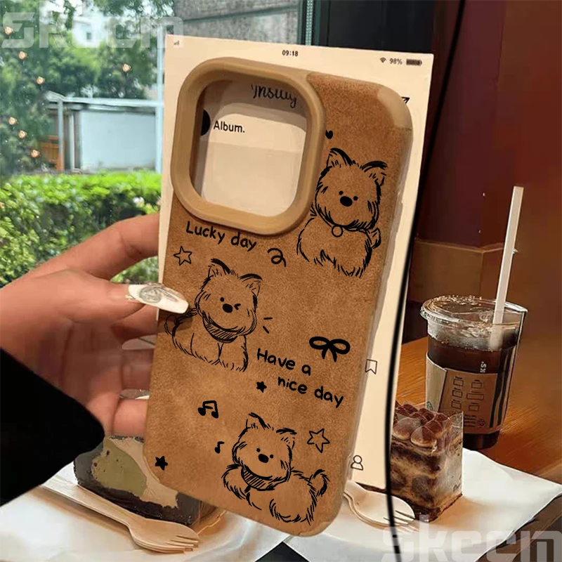 Cute Western Highland Dog Pattern Leather Phone Case For iPhone 16 Pro Max 15 14 Plus 13 12 11 XS X XR Shockproof Cover