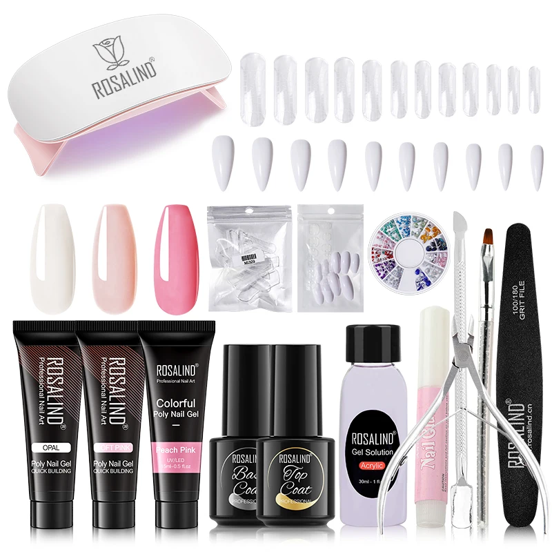 

ROSALIND Poly Nail Gel Kit 15 мл Наращивание ногтей с лампой для ногтей 36 Вт Полный маникюрный набор поли УФ-геля для ногтей Набор инструментов для ногтей