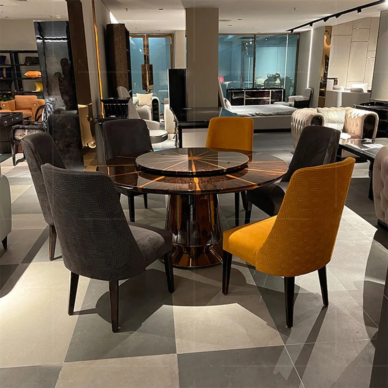 

Restaurant Table Combination, Wooden Light Luxury Round Eight-seat Multi-functional Dining Table and Chair, with Rotating Tray