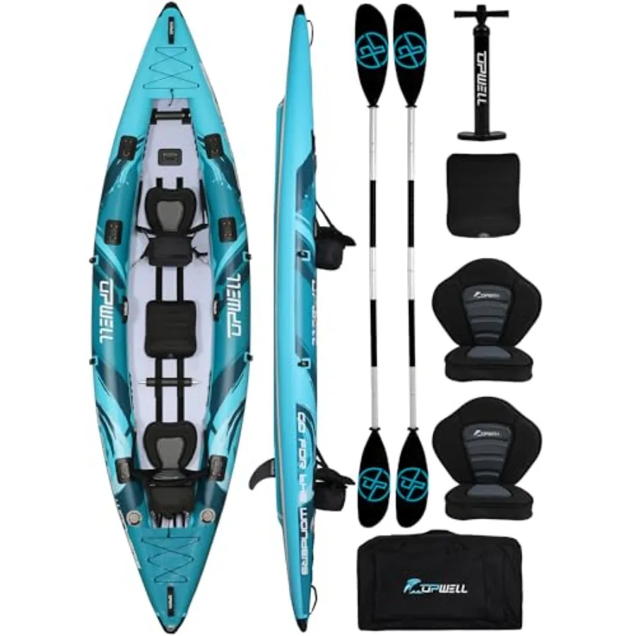 

Надувной каяк 11'14'6 с надувным дном (технология Drop Stitch) в сине-сером цвете, включает сиденье для каяка с утолщенной подушкой, весло, плавник, ремонтный комплект