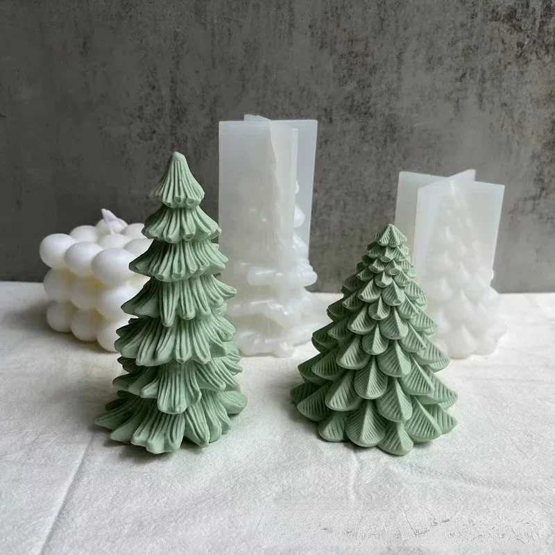 Christmas Tree Scented Candle Mold Christmas 3D Christmas Tree Plaster Drop Glue Mould Silicone Molds for Candles image 2