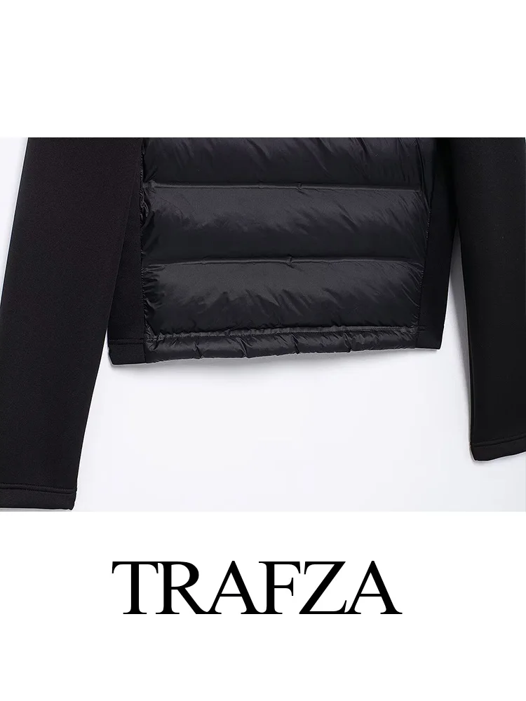 TRAFZA 여성용 따뜻한 스탠드 칼라 접이식 후드 면 재킷, 긴 소매 지퍼 포켓 드로스트링 재킷, 겨울