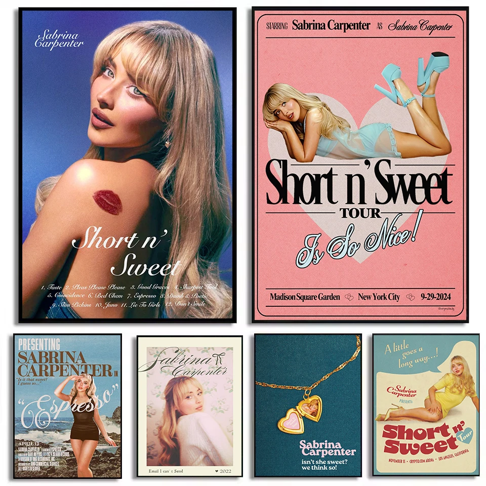 سابرينا نجار اسبريسو قصيرة N كلمات الموسيقى الحلوة مستوحاة الجمالية المشارك حائط لوح رسم صورة فنية ديكور المنزل هدية