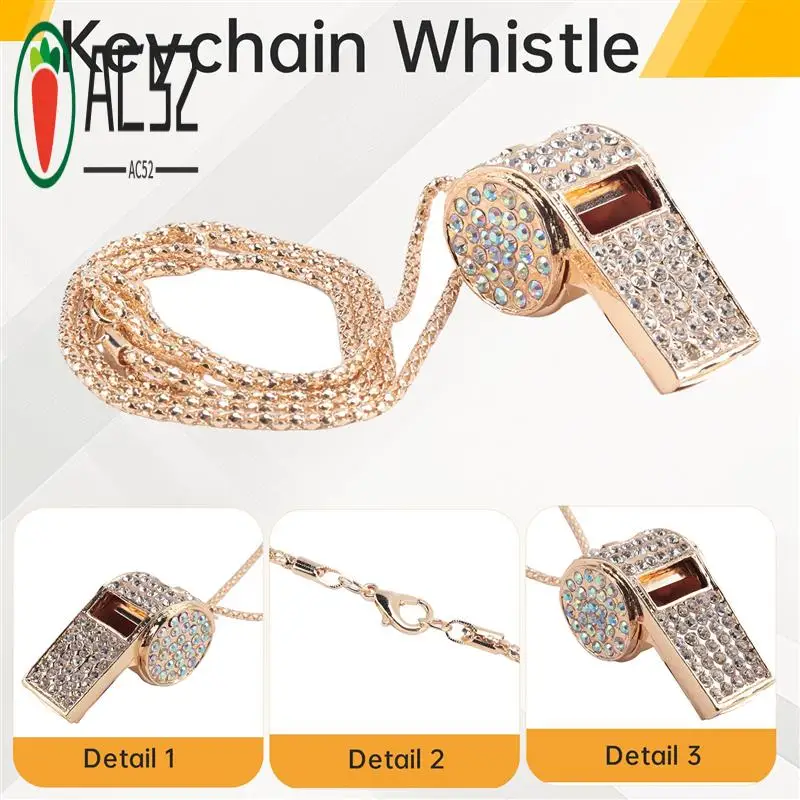 

AC52-Whistle, Metal Crystal Rhinestone Whistle, Shining Whistle With Keychain For Referees, Coaches, Teachers