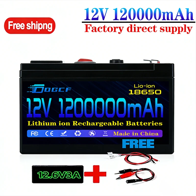 

202612V Battery 100Ah 18650 Rechargeable LiFePO4 Lithium Battery Built-in 5V 2.1A Usb Power Display Port Charger