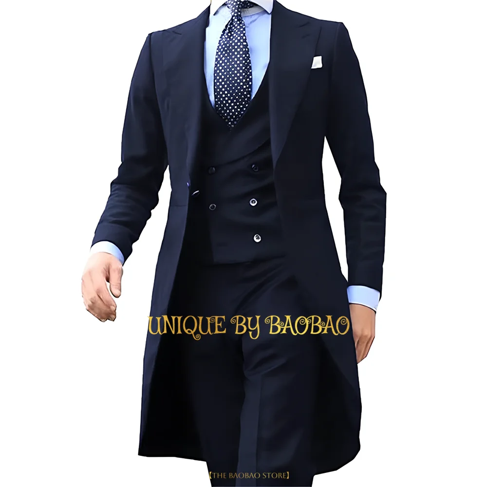 Men 3-piece suit (Jacket +vest + pants) navy blue royal wedding groom concert dating summer beach party custom made tuxedos