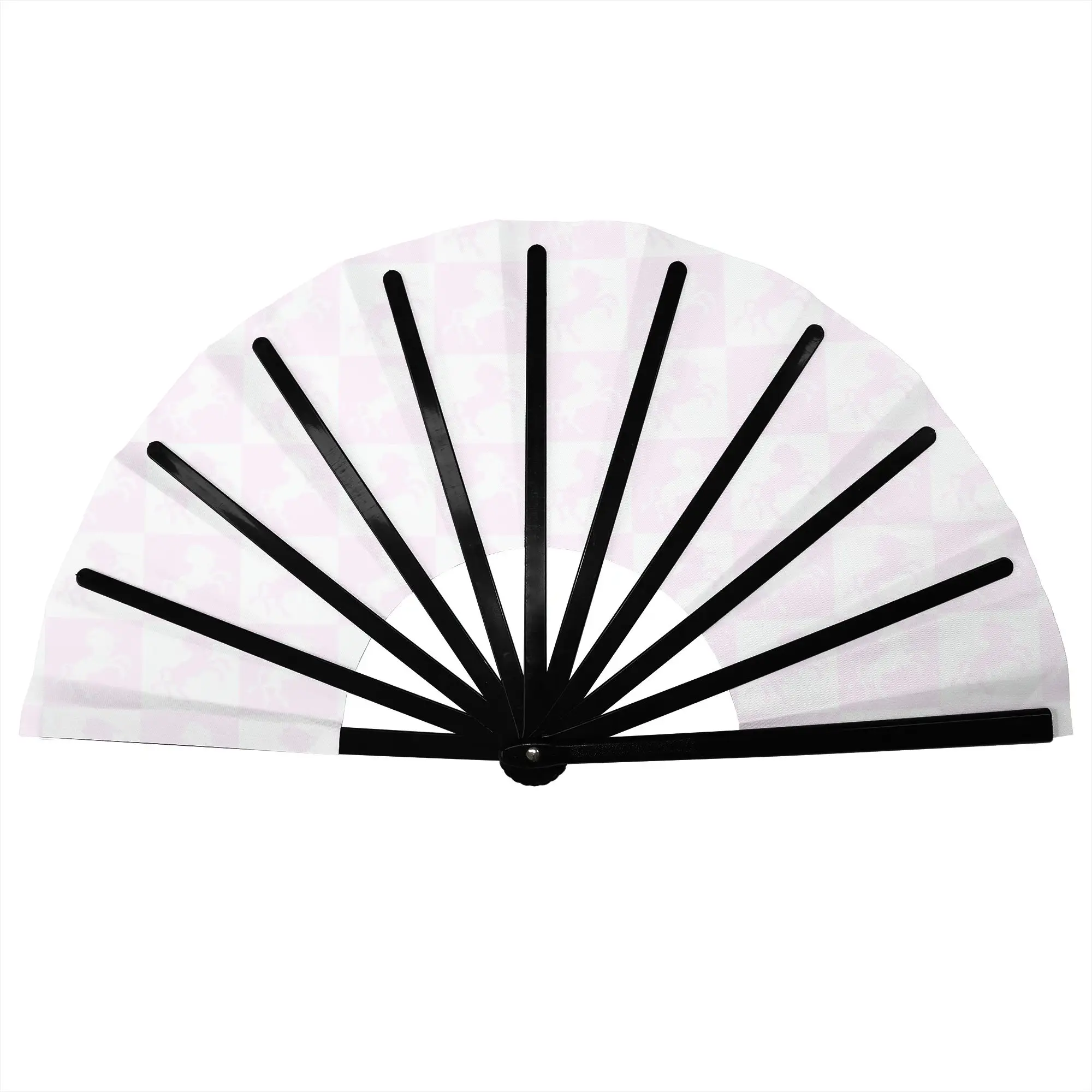Pink and White Checkerboard Unicorns Folding Hand Fan  Polyester Fabric Fan Cool Summer Accessory Decorative Fans