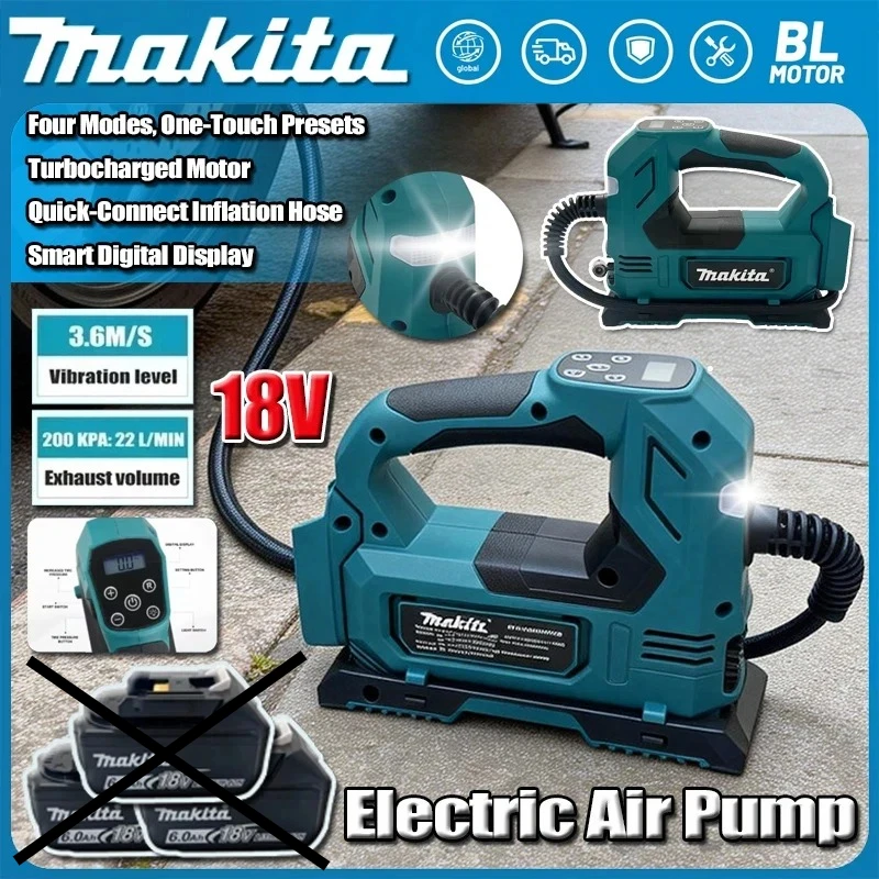 

Беспроводной воздушный насос Makita с бесщеточным двигателем: портативный насос для шин 18В с цифровым дисплеем для автомобилей и мотоциклов