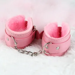 PU Leather Sexy Plush Handcuffs Women Ankle Cuff Bracelet Cosplay Fetish Sex Toys Accessories Bdsm Adult Game Toys Supplies