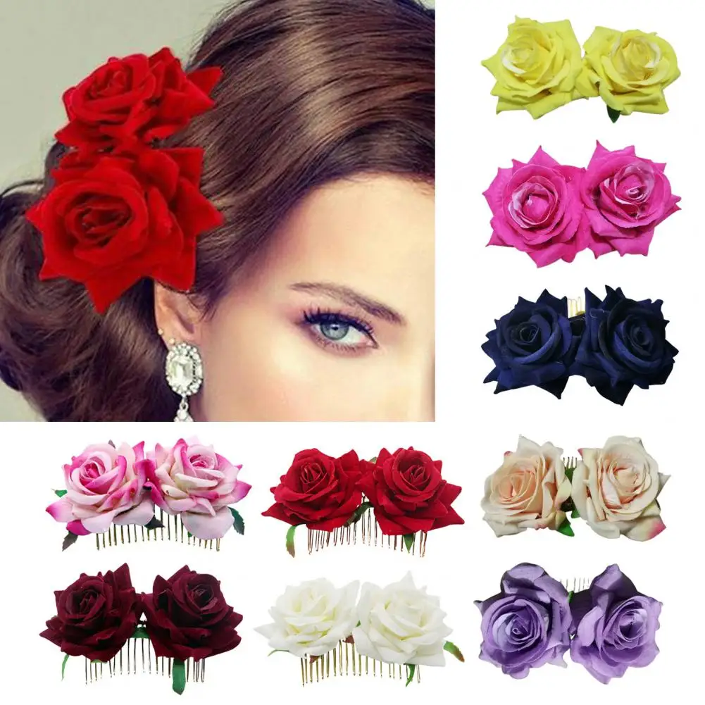 Simulation Flower Women Hair Comb Realistic Anti-slip Rose Hairpin Elegant Anti-deformed Pointed Teeth Hair Clip