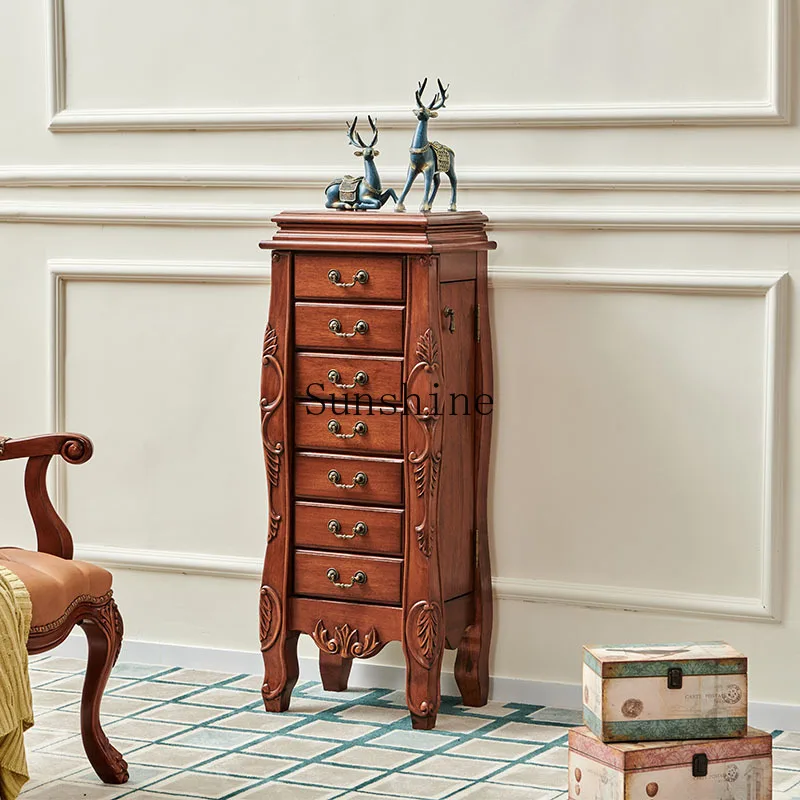 

American solid wood storage cabinet solid wood carving flower bedroom furniture jewelry with drawers