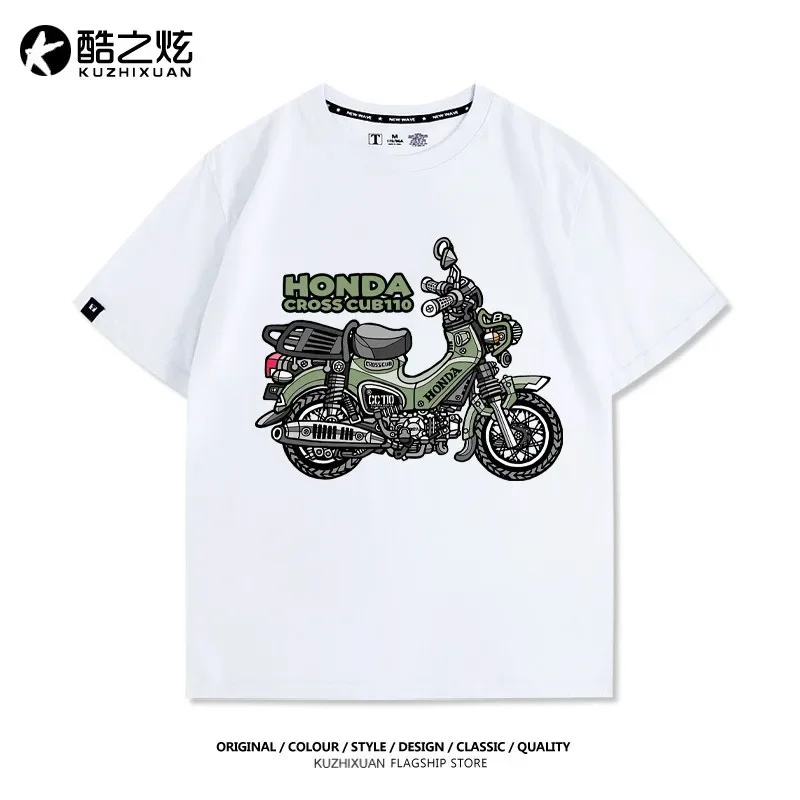 هوندا شبل تعديل دراجة نارية نادي طباعة الأمريكية الرجعية عارضة قصيرة الأكمام الصيف القطن تي شيرت #2