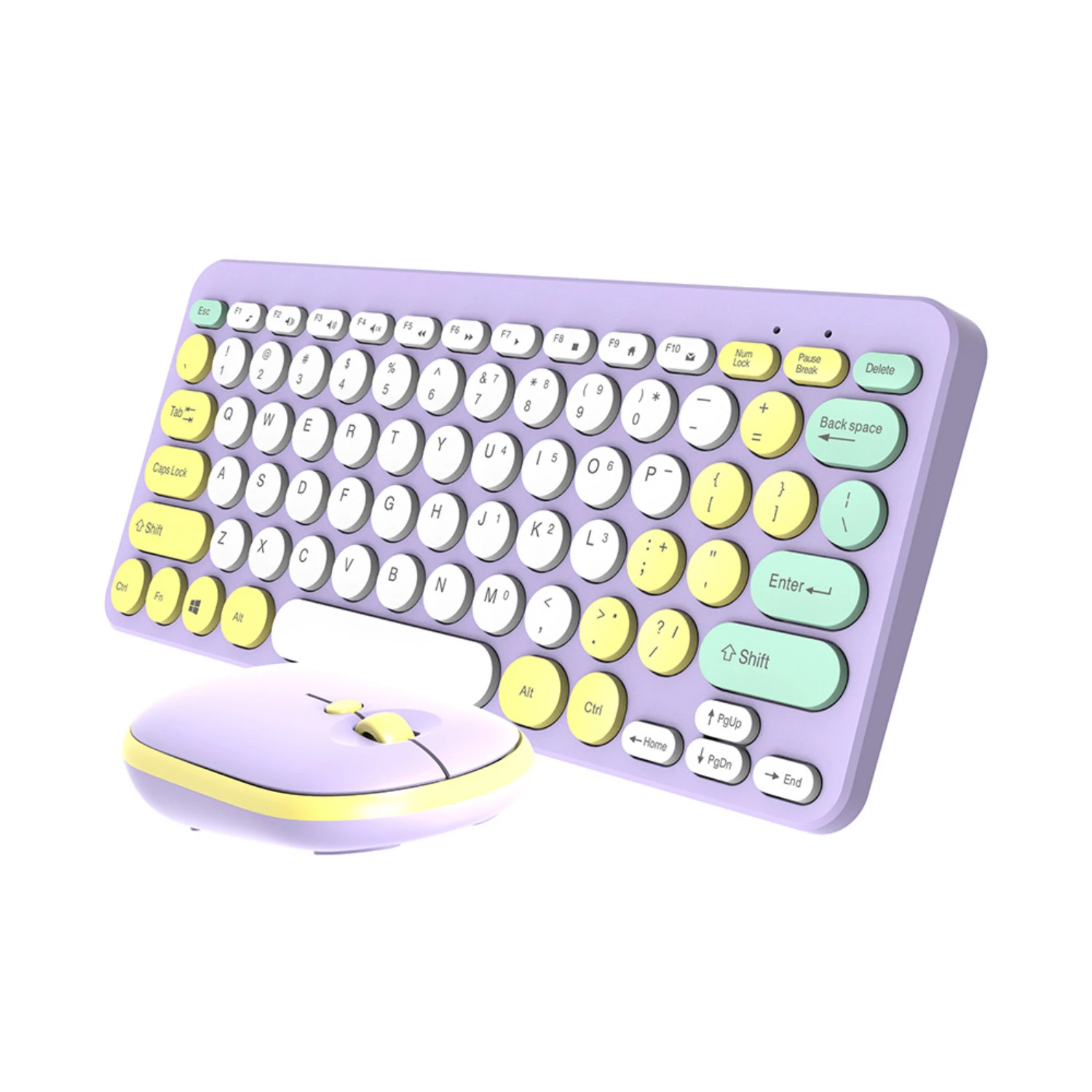 2.4G Wireless Keyboard and Mouse Combos Boys and Girls Cute Round Key Office External Keyboard and Mouse Set for