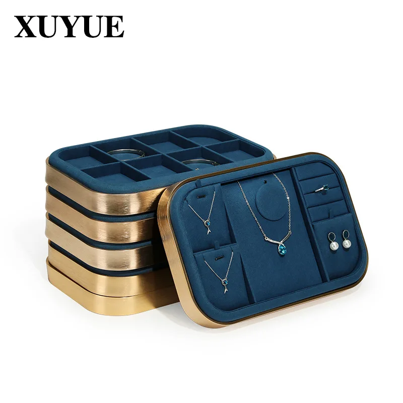 New Jewelry Display Plate Ultrafiber Blue Jewelry Storage Necklace Ring Jewelry Tray Live Watch Pallet Spot