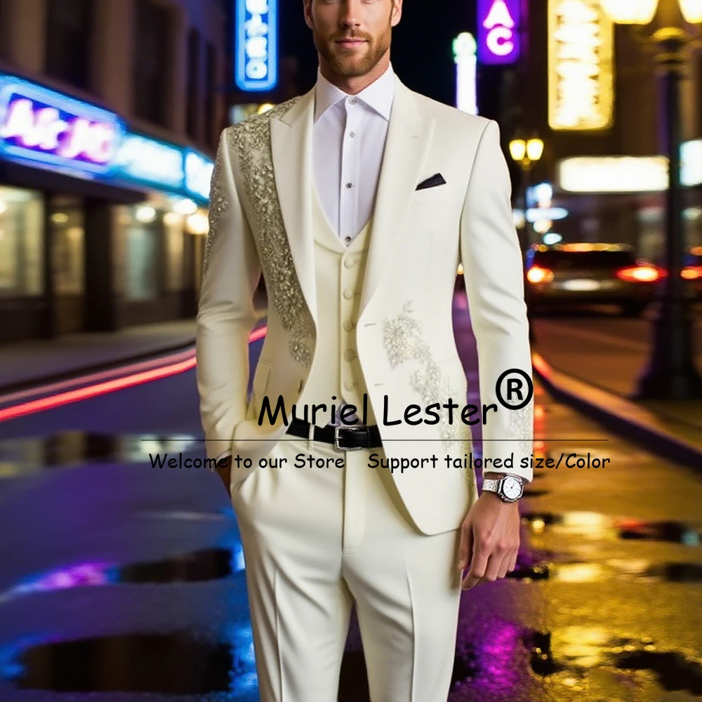 

Роскошные мужские костюмы с бриллиантами и бисером, комплекты из 3 предметов, однобортные пиджаки для жениха, индивидуальные мужские смокинги для банкета, вечеринки, свадьбы, обтягивающие