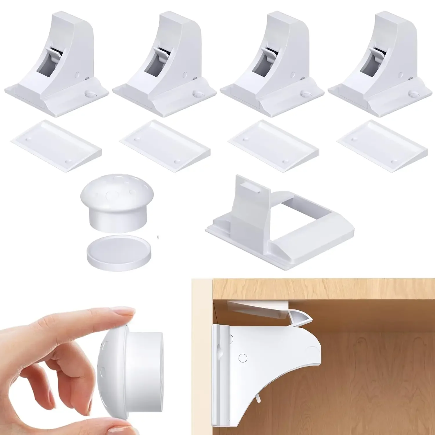 

4 Pack Child Safety Magnetic Cabinet Locks Baby Proofing Drawer Locks for Kitchen Adhesive Fixed No Drilling Or Screws Required