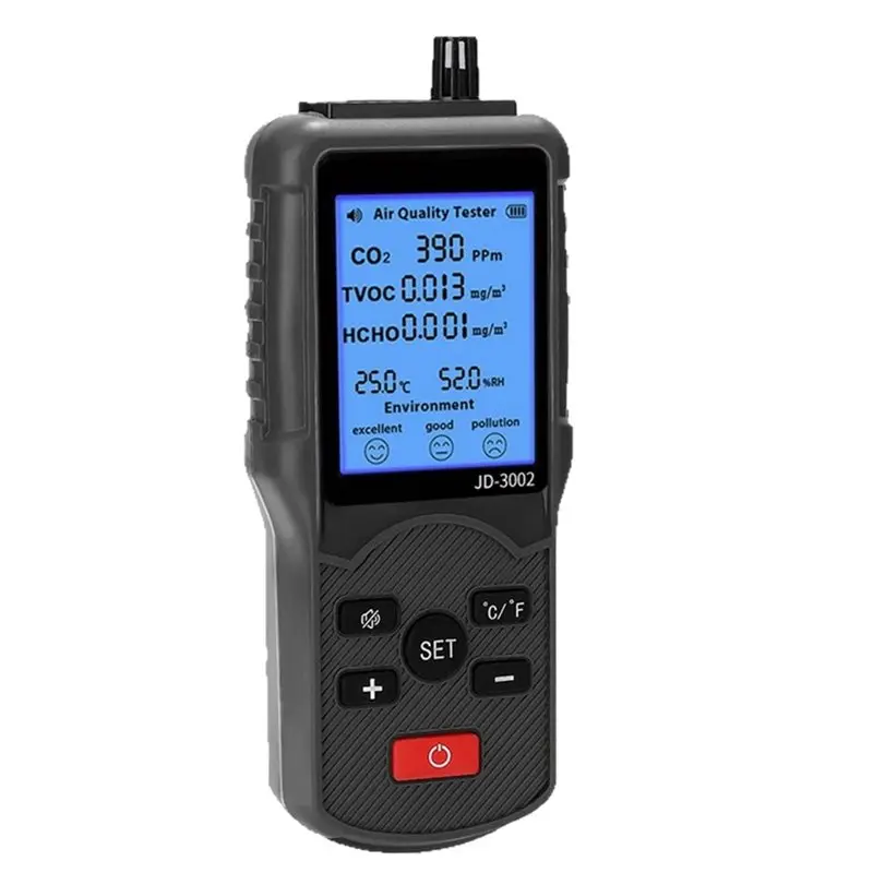5-In-1 Indoor Air Quality Monitor CO2 VOC Formaldehyde Detector Realtime Air Pollution Tester With Temp Humidity Display