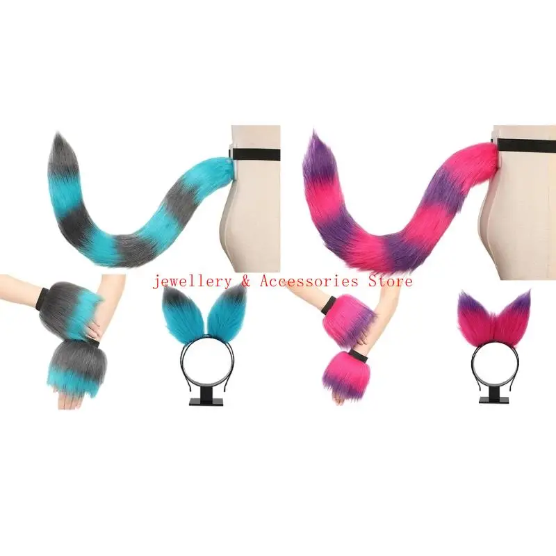 

Plush Ear Headband Furry Tail Wrist Cuffs for Women Christmas Halloween Cosplay