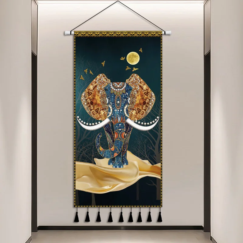 

Light Luxury Elephant Hanging Painting Dining Room Wall Mural Tapestry Hanging Cloth Living Room Porch Decorative American Style