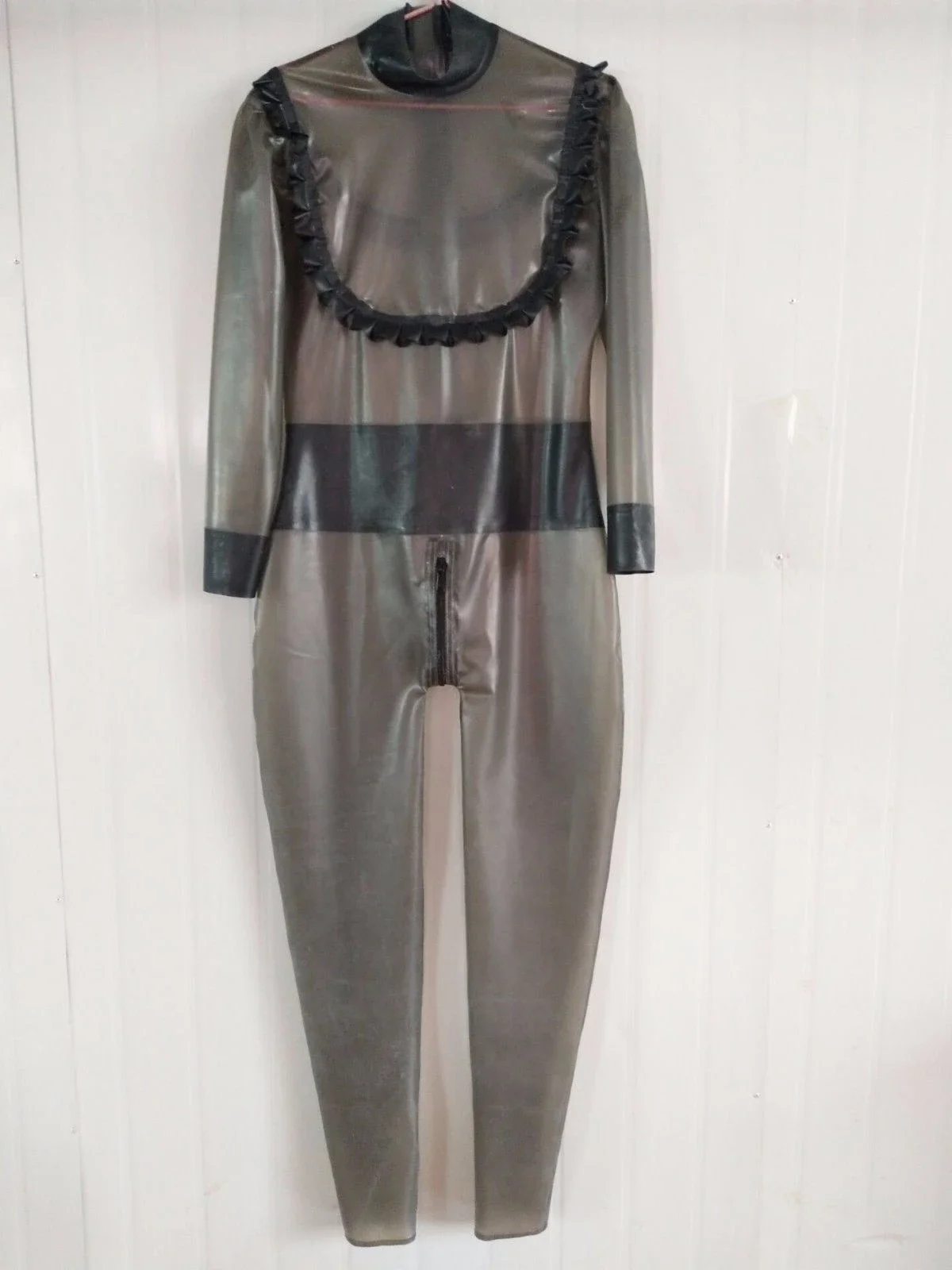 fetishism Latex Rubber Gummi Ganzanzug Smoke gray Chest lace Catsuit Suit Size XS~XXL