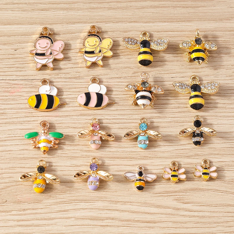 10 sztuk Cartoon zwierząt Charms emalia pszczoła miodna Charms wisiorki do tworzenia biżuterii kolczyki naszyjnik bransoletki DIY zapasy rzemieślnicze