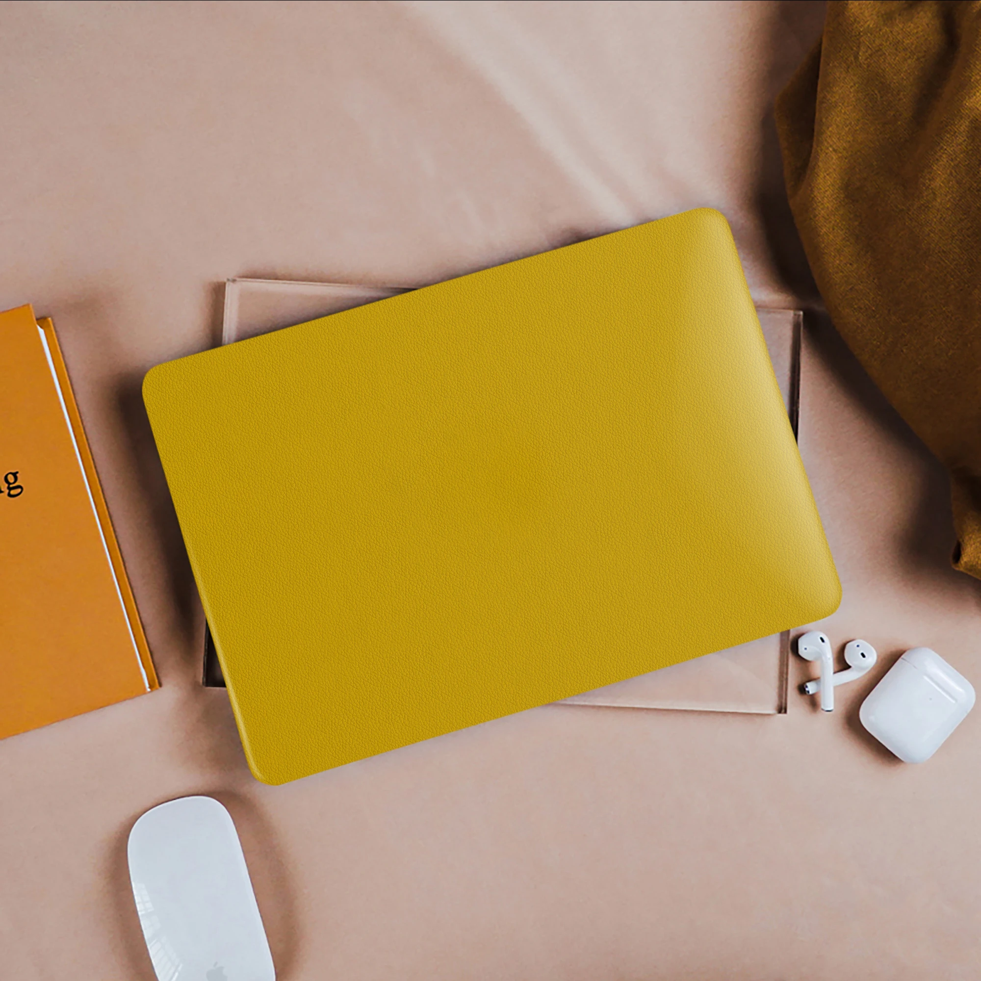 Luxury Yellow MacBook Case, Leather Laptop Case for MacBook Air 13 Macbook Pro 13 16 14 A2442 15 A1990 With Cutting Out Logo