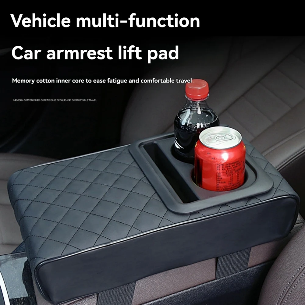 DT42-Auto Center Console Armrest Pillow With Cup Holder Memory Foam Car Armrest Cushion Phone Holder Storage Bag For Most Car