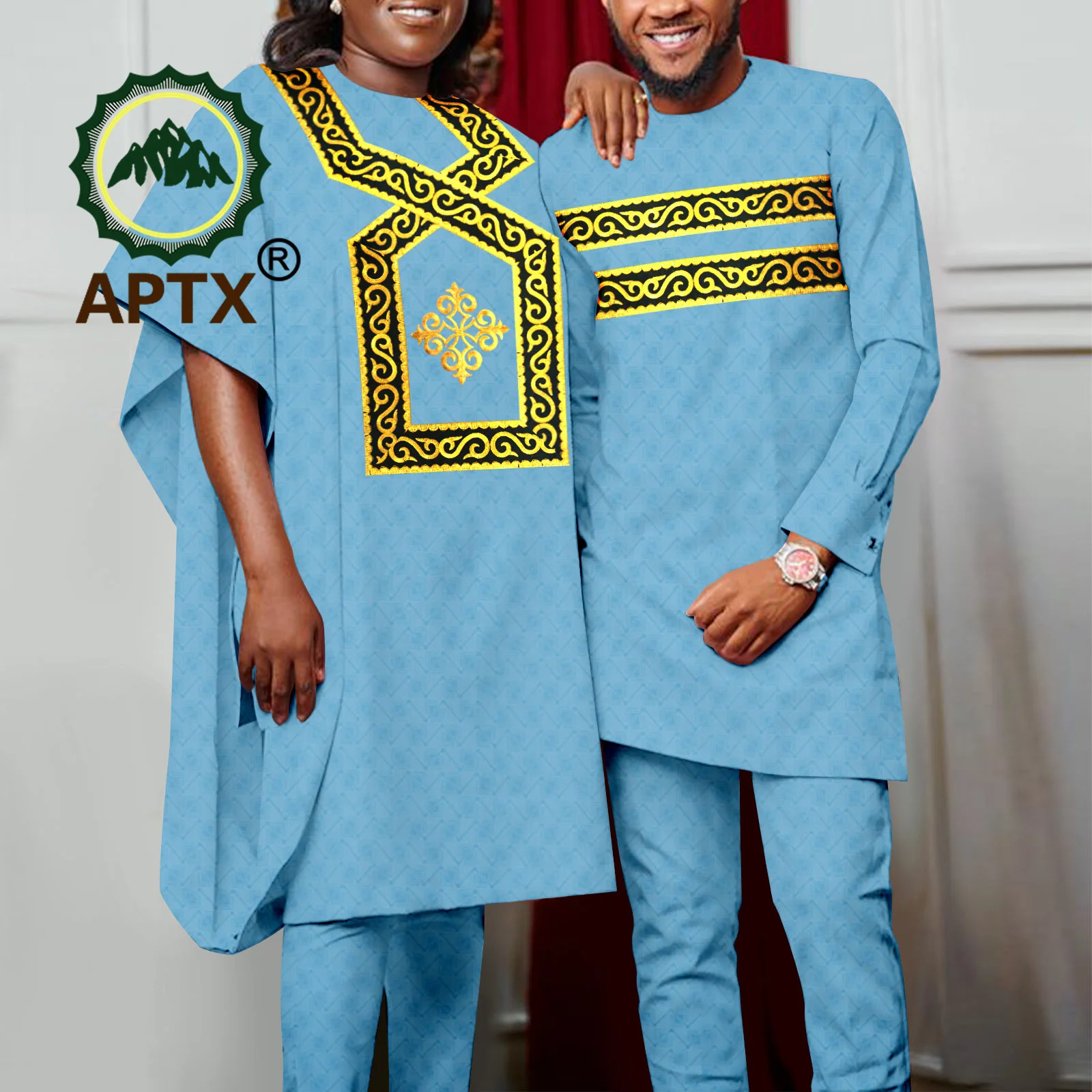 Coppie abbinamento abbigliamento Set matrimonio nigeriano Robe Pants 2 pezzi per donna africana uomo abbigliamento abiti festa serale Y23C049