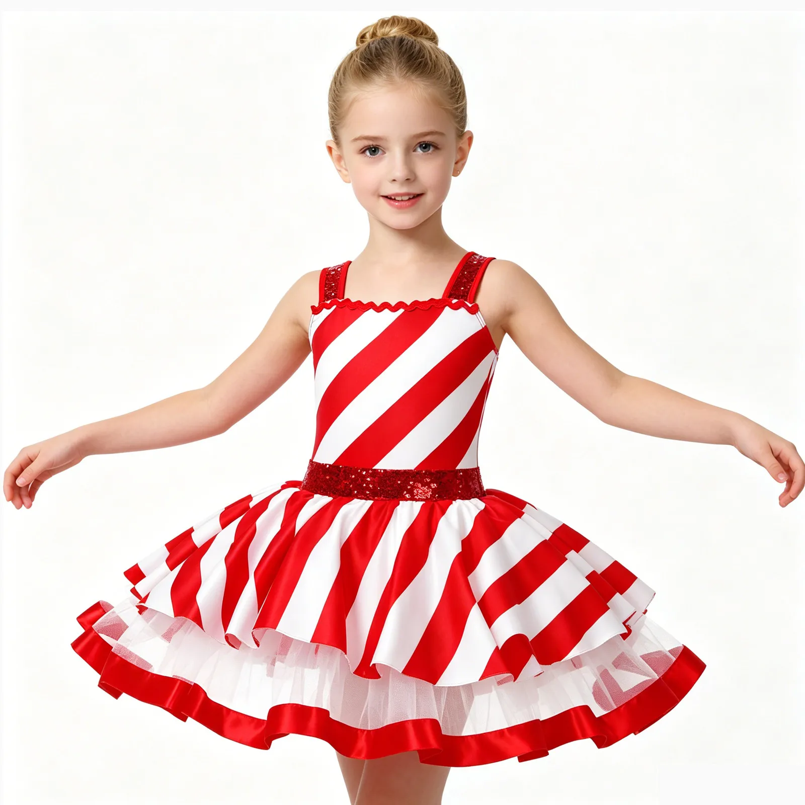 Kids Girls Ballet Tutu Dance Costume Candy Cane Mrs Santa Claus Christmas Costume Artistic Figure Skating Twirling Leotard Dress image 2