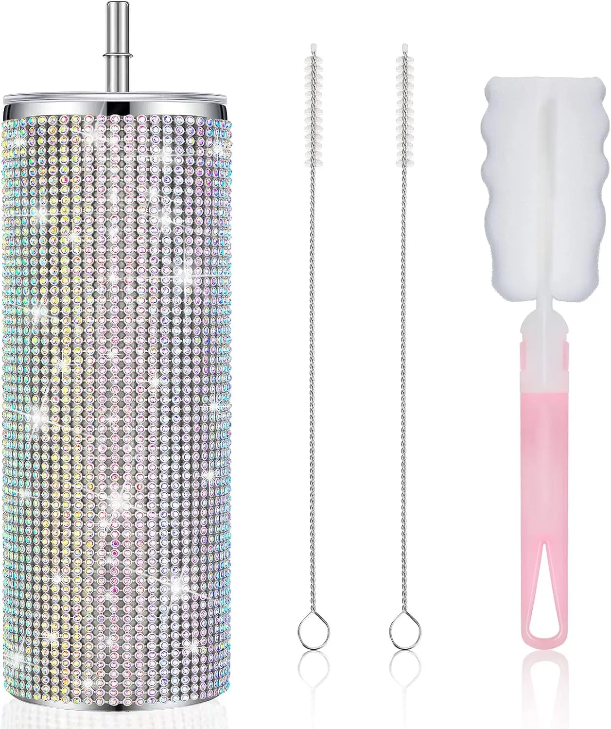 

Bling Tumbler Cups Rhinestones with Straw Glitter Water Bottle Stainless Steel Straw Tumbler Insulated Bling Cup with Lid Brush