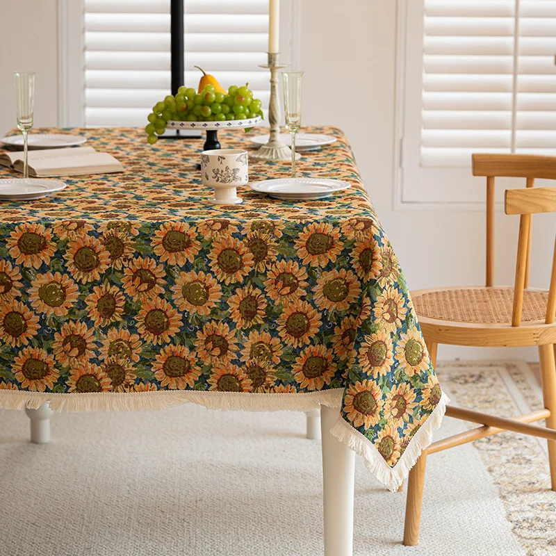 American Style Jacquard Rectangular Tablecloth Oil Painting Bohemian Style Round Tablecloth Coffee Table Dining Table Decoration