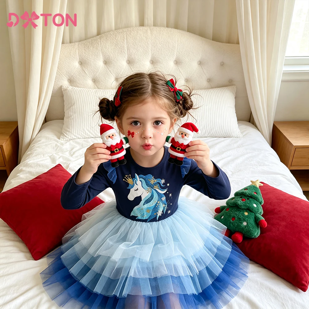 DXTON Children Birthday Princess Dress New Year Xmas Kids Gifts Winter School Celebration Girls Ball Gown Dress Cotton Costume