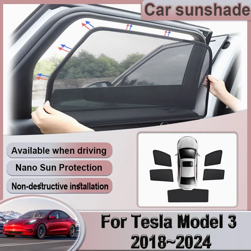 

Автомобильный сетчатый солнцезащитный козырек для Tesla Model 3 Model3 2018 ~ 2024 2020 2022 2023 Магнитный оконный солнцезащитный козырек, шторы, наклейка, автоаксессуары
