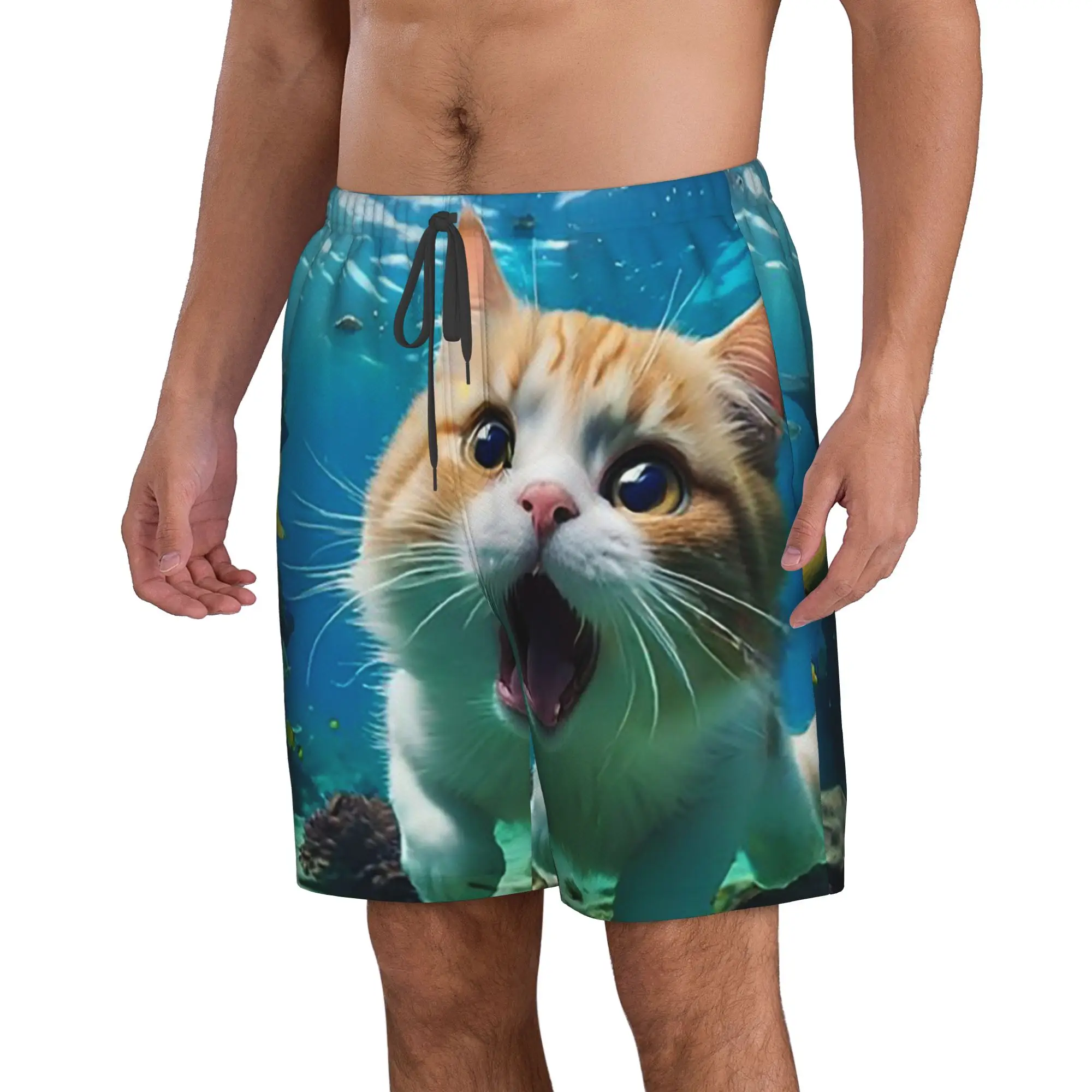 Orange Cat Swimming In The Water Trunks Beach Board Shorts Casual Quick Dry Swimming Summer Men Pants