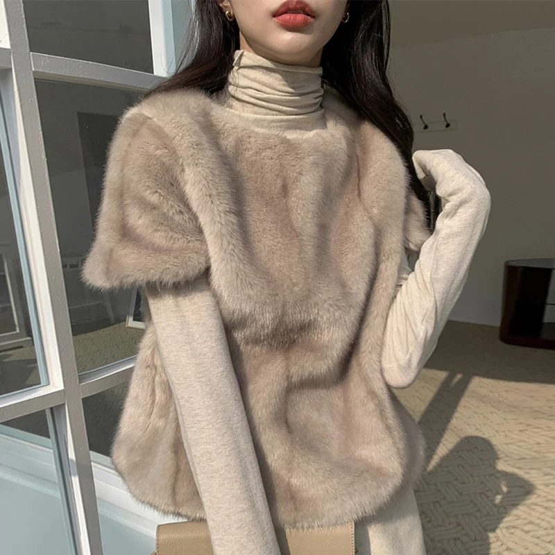 

Chic Autumn Winter Loose Fit round Ne ort Sve Faux Fur Top Women's Comfortable Versatile Basic Sle round Ne Pullover