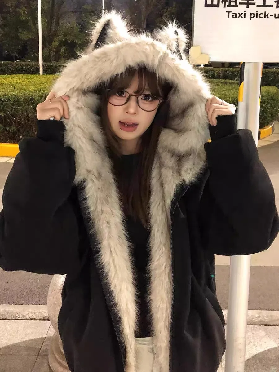 

Thiened, американский ретро-замшевый воротник, хлопковый джет для мужчин и женщин, зимний теплый супер привлекательный хлопок с вышивкой горного орла...