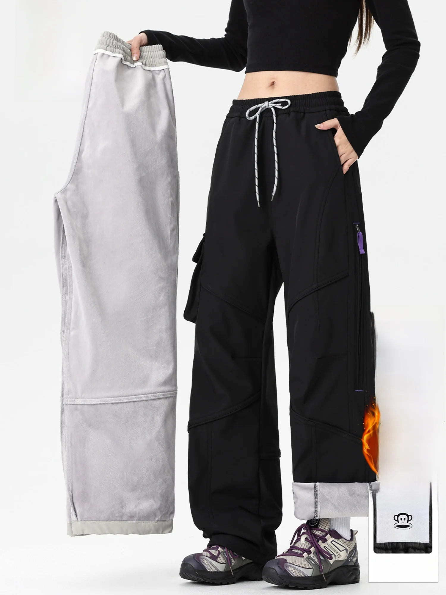 

Мужские зимние повседневные брюки Paul Frank Fce с флисовой подкладкой, свободные, с множеством карманов, в стиле парашютиста, прямого кроя, со средней посадкой на талии