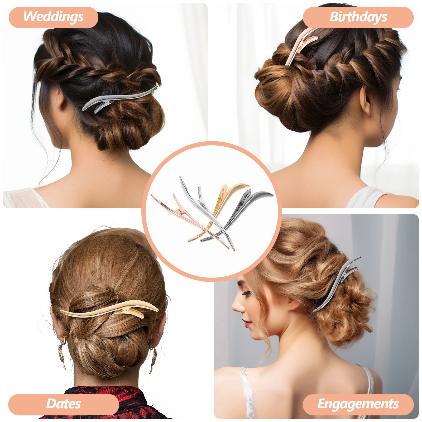 

8 Pcs Large Hair Barrettes Clips Gold Hair Clips Decoration Gun Black Styling Accessories Women Girls Hairpins