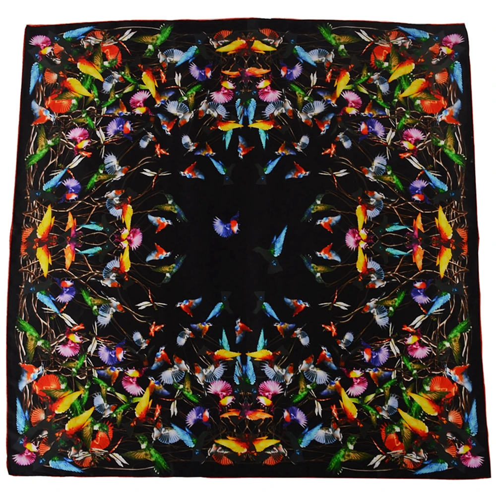 [BYSIFA] Black Women 100% Natural Silk Scarf Shawl Fall Winter New Design Brand Ladies Square Scarves Hijabs For Winter Bufandas