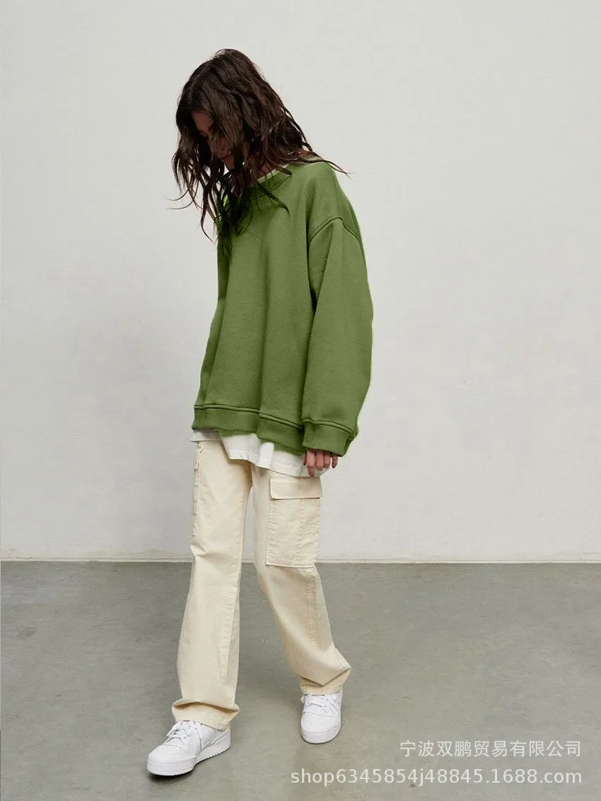 Pullover Loose Fit Hoodie Casual with Crew Neck Long Sleeve Standard Length Single Pullover Closure Japanese Korean Women Hoodie