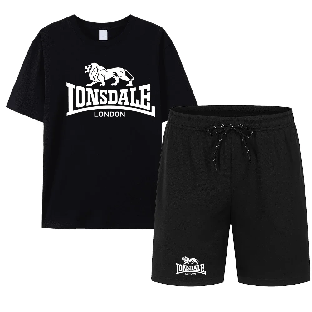 Conjunto de ropa deportiva para hombre, Camiseta de algodón puro y pantalones cortos deportivos transpirables, conjunto de joggingpants con estampado de dragón y León, s-3XL de verano