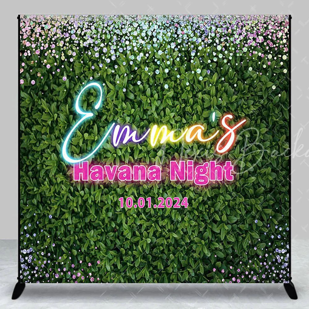 Green Leaves Neon Custom Backdrop For Havana Night, Tropical Summer Photography Background Studio Wall Decoration view 2