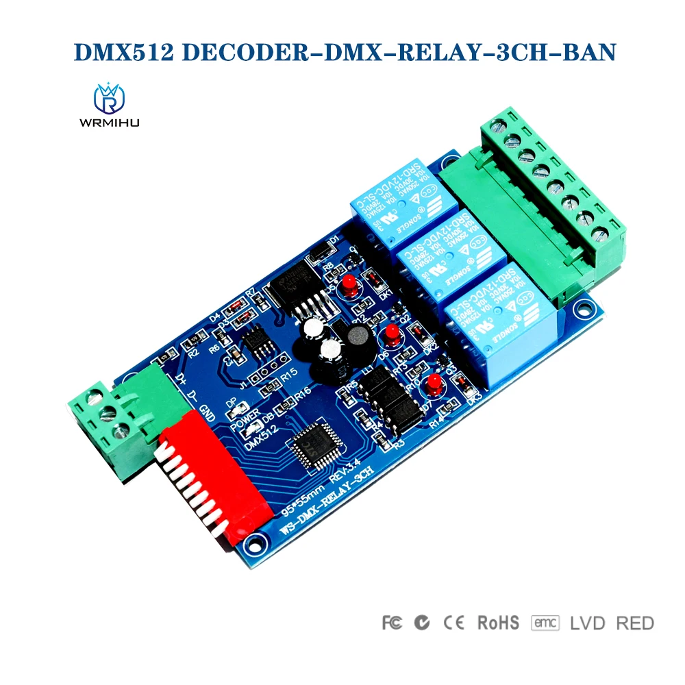 WS-DMX-RELAY-3CH-BAN DC12V 3CH 10A Controller DMX 512 Decoder Relay Switch for RGB LED Strip Light /Module Lamp Dump Node