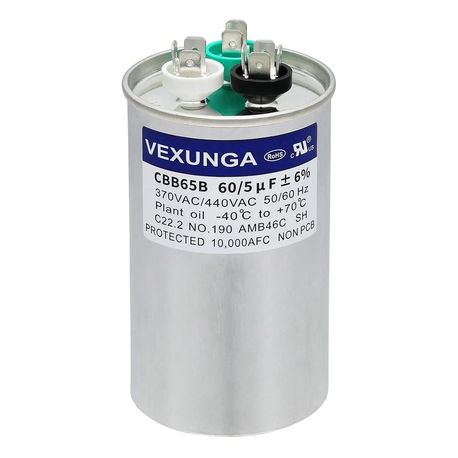 60/5 uF 60+5 MFD 370VAC or 440VAC Dual Run Capacitor for AC Unit Fan Motor Start or Heat Pump Condenser